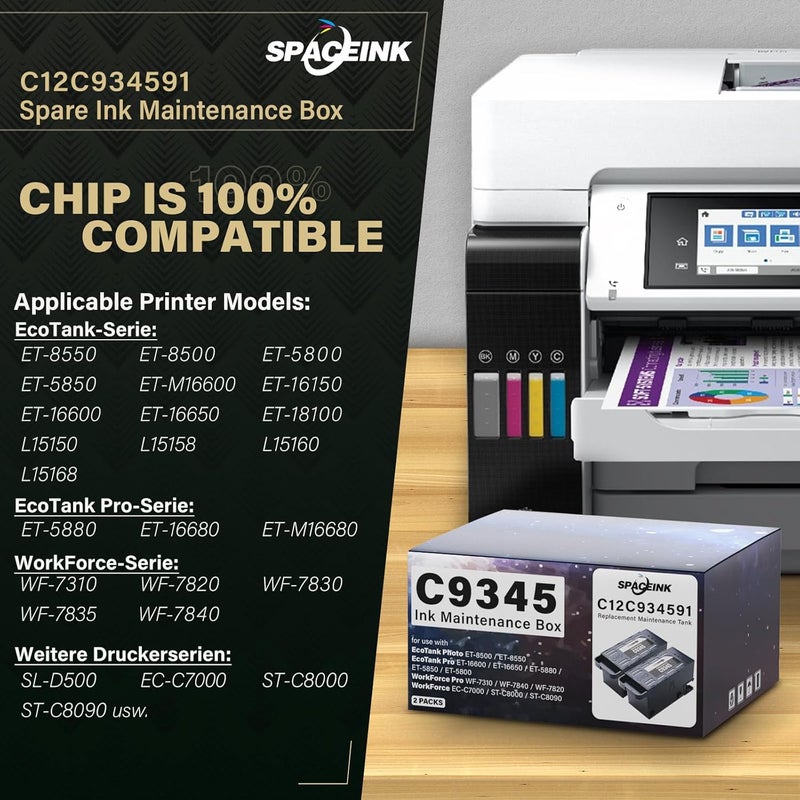 Spaceink C9345 Ink Maintenance Box 2 Set Replacement for ET-8550 ET-5850 ET-16600 ET-16650 ET-5800 ET-5880 ET-8500 WF-7840 WF-7830 WF-7820 WF-7310 ST-C8000 ST-C8090 Printers (C12C934591/PXMB9)(2 Packs) - Image 2
